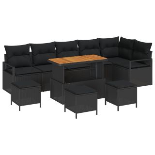 10-osaline Aia Diivanikomplekt Padjatega Must Polürotang Akaatsia,2-seater Aia Diivan Padjatega Must Polürotang,4-osaline Aia Söögi Komplekt Padjatega Must Polürotang Akaatsia