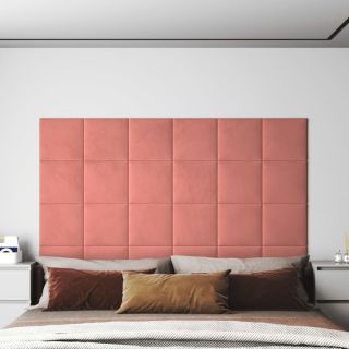 seinapaneelid 12 tk, roosa, 30 x 30 cm, samet, 1,08 m²