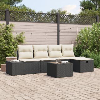 6-osaline Aia Sohva Komplekt Padjadega Must Polü Rattan