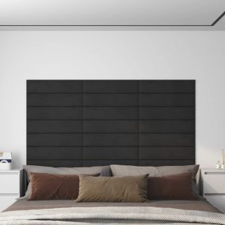 seinapaneelid 12 tk, must, 60 x 15 cm, samet, 1,08 m²