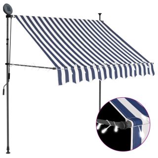 käsitsi sissetõmmatav varikatus, LED, 100 cm sinine ja valge