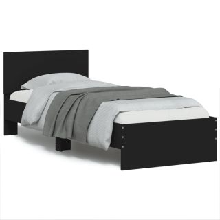 voodiraam peatsi ja LED-tuledega, must, 75x190 cm
