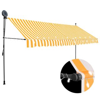 käsitsi sissetõmmatav varikatus, LED, 400 cm, valge ja oranž