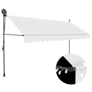 käsitsi sissetõmmatav varikatus, LED, 400 cm, kreemjasvalge