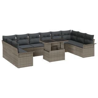 11-osaline Aia Sofa Komplekt Padjadega Hall Polü Rotang,2-kohtne Aia Sofa Kapp ja Padjad Hall Polü Rotang
