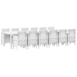 13-osaline Aia Söögilaud Padjadega Valge Polürotang,Aia Laud Valge 200x100x73 cm Polürotang,Aia Laud Valge 150x100x73 cm Polürotang,Aia Toolid Padjadega 4 tk Valge Polürotang