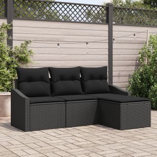 4-osaline aedsofa komplekt padjadega must polürotang