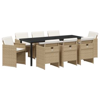 9 Osaline Aiamööbli Komplekt Padjadega Beež Polü Rattan
