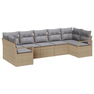 7-osaline aiamööbli komplekt padjadega beež polü rattan