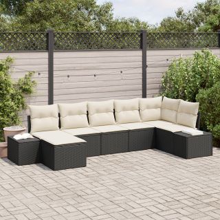 7-osaline Aedsofa Komplekt koos padjadega Must Polürotang