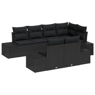 7-osaline aedsofa komplekt padjadega mustast polürotangist