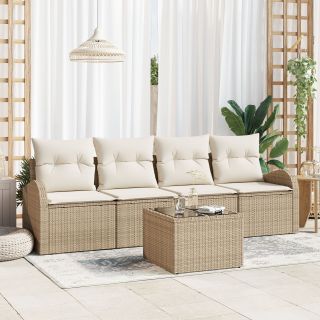 5-osaline aia diivanikomplekt padjadega beež polü rattan