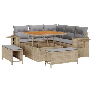 8-osaline aiamööbli komplekt koos patjadega beež polürotang acacia,3-osaline aiamööbli söögikomplekt koos patjadega beež polürotang acacia