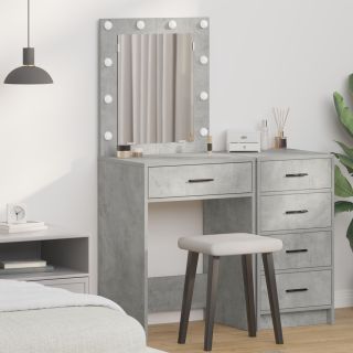 LED-valgustiga meikimislaud betoonhallis, 50x41x135 cm