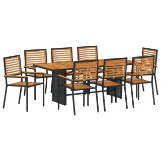 9-osaline aia söögikomplekt must polü rattan akatsiaga,virnastatavad aia toolid patjadega 2 tk must polü rattan