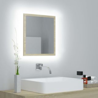 Зеркальный шкафчик для ванной со светодиодной подсветкой, дуб Сонома, 40 x 8,5 x 37 см, акрил