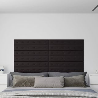 seinapaneelid 12 tk, must, 90 x 15 cm, kunstnahk, 1,62 m²