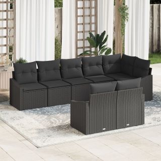 8-osaline Aia diivanikomplekt padjadega Must polü rattan