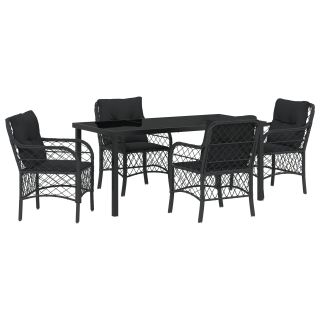 5 Osa Aia Söögikomplekt Padjaga Must Polü Rattan