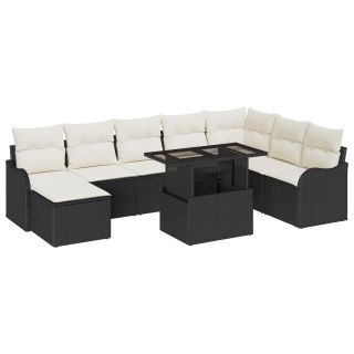 9-osaline Aia Diivanikomplekt Padjadega Must Polü Rattan,2-istmeline Aia Diivan Salvestuse ja Padjadega Must Polü Rattan
