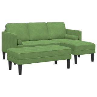 Aia Diivan koos Pingi ja Padjadega L-kujulise Hele Roheline Samet,3-Kohta Diivan Chaise L-kujuline Hele Roheline 160 cm Samet,Pink Hele Roheline 113x57x39 cm Samet