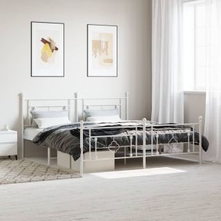 металлический каркас кровати с изголовьем и изножьем, белый, 183x213 см