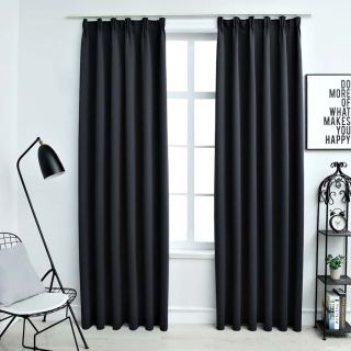 pimendavad kardinad konksudega, 2 tk, must, 140 x 245 cm