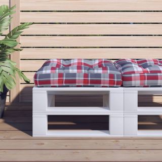 Подушка для сиденья из европоддона, красная, клетчатая, 60x60x12 см, ткань
