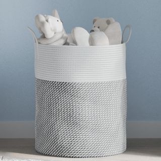 hoiukorv, hall ja valge, Ø38x46 cm, puuvill