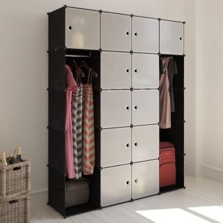 modulaarne kapp 14 sektsiooni must ja valge 37 x 146 x 180,5 cm