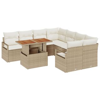 9-osaline aia diivanikomplekt padjadega beeži polü rattaniga,2-seater aia diivan padjadega beež polü rattan