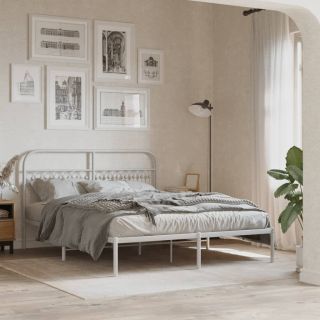 металлический каркас кровати с изголовьем, белый, 150x200 см