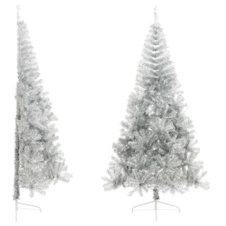 poolik kunstkuusk alusega, hõbedane, 240 cm, PET