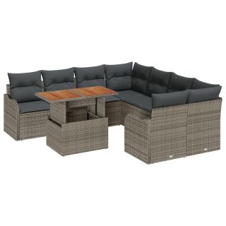 9-osaline aia diivanikomplekt padjadega hall polü rattan akatsia,kahekohaline aia diivan padjadega hall polü rattan