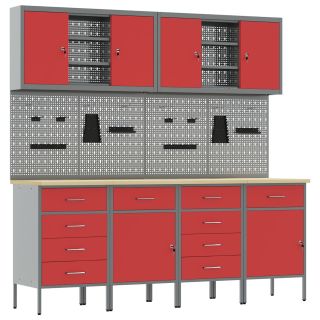 10-osaline tööriistakapp ja puuriinikomplekt, punane MDF ja metall