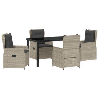5-osaline aiast toidukomplekt Helehall Polü Rattan,Aiast laud Must 140x80x73 cm Termopurgiklaas