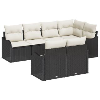 7-osaline ai sofa komplekt padjadega Must polürotang,2-kohaline ai sofa hoiuruumiga ja padjadega Must polürotang