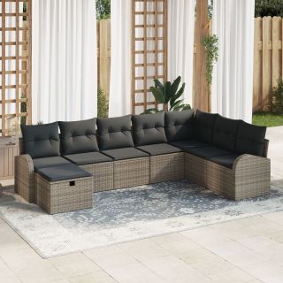 8-osaline aia diivanikomplekt koos patjadega Grey Poly Rattan