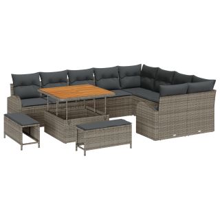 12-osaline aiamööbli komplekt padjadega hall polü rattan acacia,2-kohaline aiamööbel hoidmisega & padjad hall polü rattan,3-osaline aia toitlustus komplekt padjadega hall polü rattan acacia