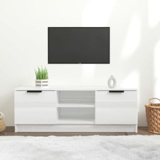 Тумба под ТВ, глянцевая белая, 102x35x36,5 см, искусственное дерево