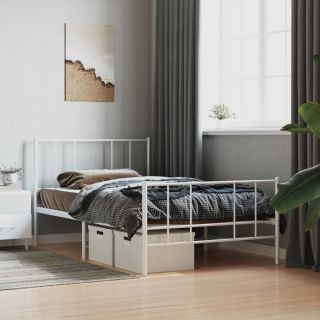 металлический каркас кровати с изголовьем и изножьем, белый, 90 x 200 см
