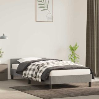 voodiraam ilma madratsita, helehall, 90x200 cm, samet