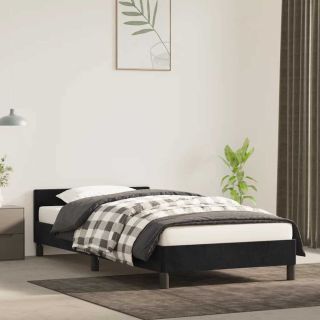 Voodiraam peatsiga ilma madratsita Must 90x190 cm samet