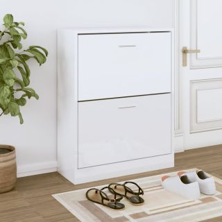 Тумба для обуви, глянцевая белая, 63 x 24 x 81 см, искусственное дерево