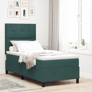 Box Spring voodi madratsiga tume roheline 80x200 cm samet