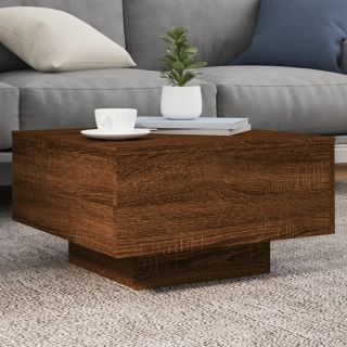 kohvilaud LED-tuledega, pruun tamm, 55 x 55 x 31 cm