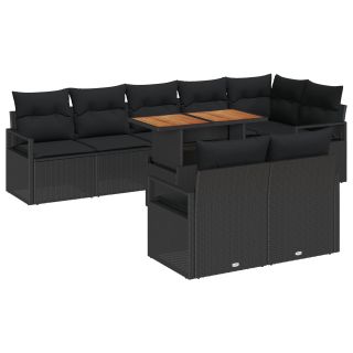 9-osaline aedsofa komplekt patjadega Must polürotang Akaatsia,2-kohaline aedsofa patjadega Must polürotang