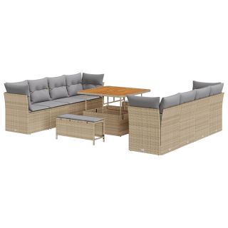 11-osaline aia diivanikomplekt padjadega beež polü rattan akatsia,3-osaline aiatoidukomplekt padjadega beež polü rattan akatsia