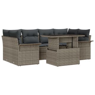 7-osaline aia diivanikomplekt padjadega hall polü rattan,2-istmeline aia diivan koos hoiusti ja padjadega hall polü rattan