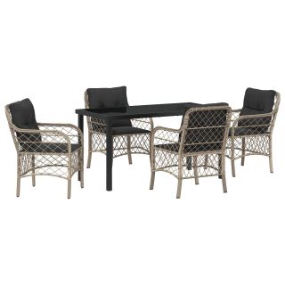 5-osaline aia söögitoolide komplekt padjadega, helehall, polü rattan